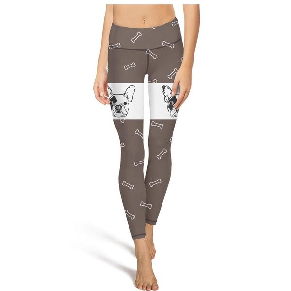 

french bulldog bonefashion ladies retro yoga pants pockets casual soft suitable for fitness bone footprints puppy dog british dogs paw, Black