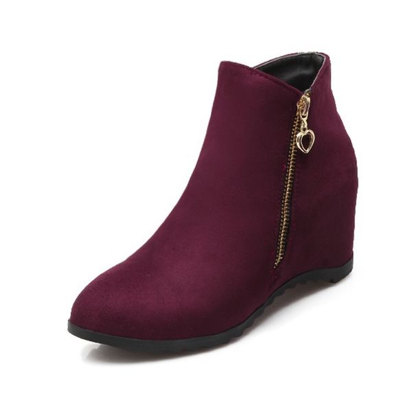 

classical mature boots ankle increasing high women flock boots women zip round shoes girl plus size wbt40, Black
