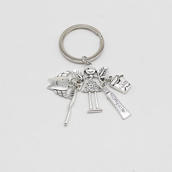 

personality creative dentist keychain, fairy wallet, dental amulet, unique hygiene fairy birthday gift jewelry keychain, Silver