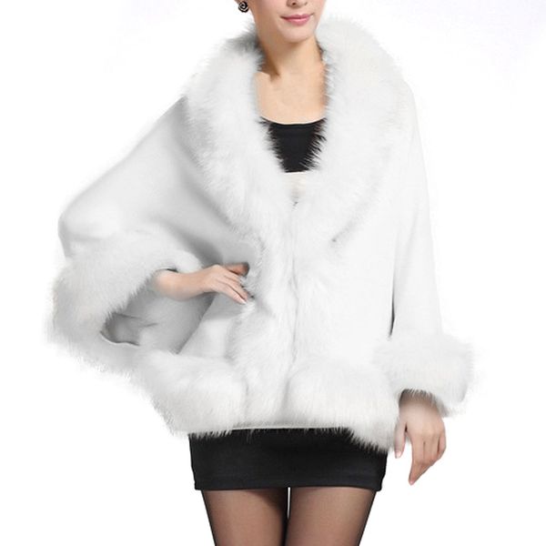 

winter faux fur coat women ponchos and capes black white red fur wedding dress shawl cape shaggy fluffy coat for women t7