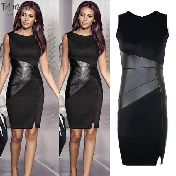 

zipper black leather dress elegant slim pencil patchwork dress new arrival xxl ladies slim fashion mesh women clubwear, Black;gray