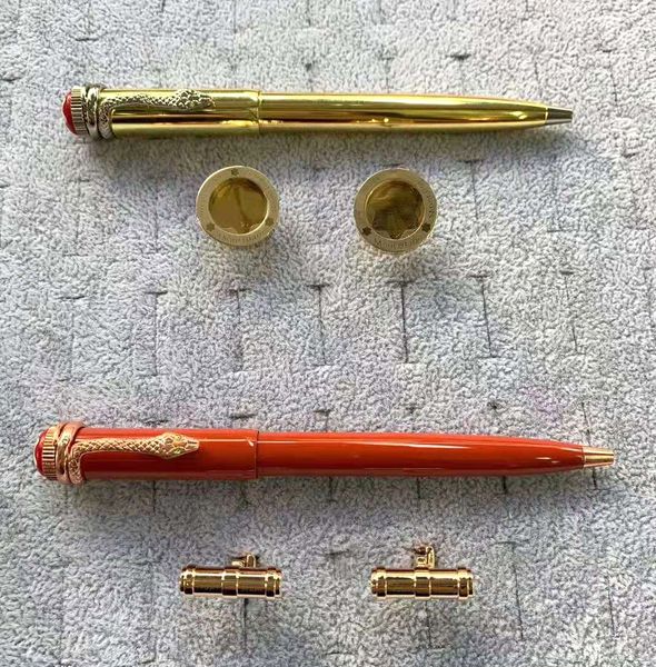 

limited edition mb inheritance series brown ballpoint pen rollerball pen with delicate snake clip as birthday gift #yamalang, Blue;orange