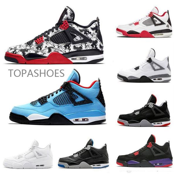 Acheter Vente En Gros Tatouage 4 Singles Jour 4s Chaussures De Basketball Hommes Pur Argent Monarchie Blanc Ciment Raptors Chat Noir élevage Feu Rouge