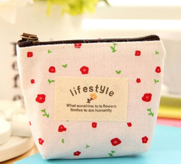 

mini cute coin purses flower floral canvas key clutch bags wallet, Red;black