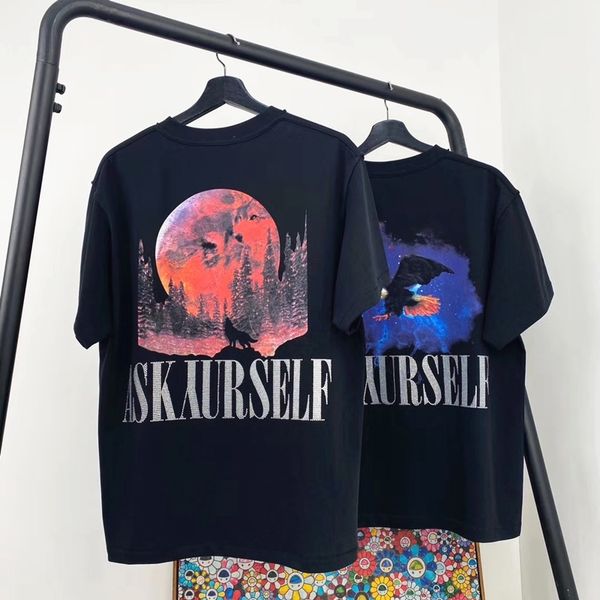 

mens t shirts high street askyurself 2020ss rhinestones eagle printing wash t-shirt short sleeve loose casual clothes, White;black