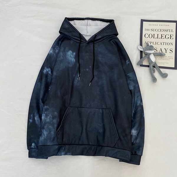 

tie dye hip hop hoodies men's fashion printing casual plus velvet hoodie men streetwear wild loose hooded sweatshirt mens m-2xl, Black