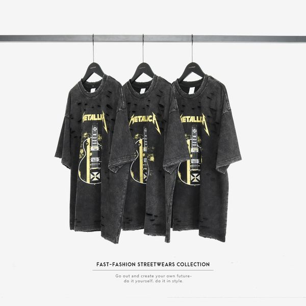 

artie mens clothing spring-summer street tide brand retro cut rotten band dark high street printed short-sleeve t-shirt, White;black