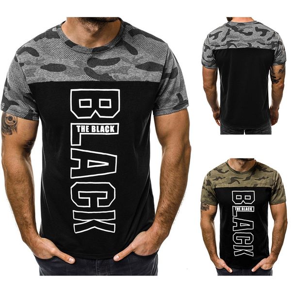 

men's large goods special offer 2019 foreign trade european code new men's stitching casual round neck camouflage short-sleeved, White;black