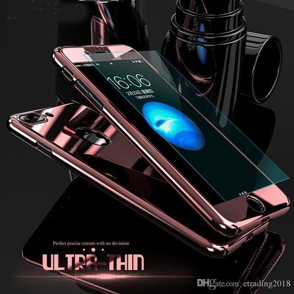 

good quality hybrid 360Â° mirror shockproof case + tempered glass cover for iphone case