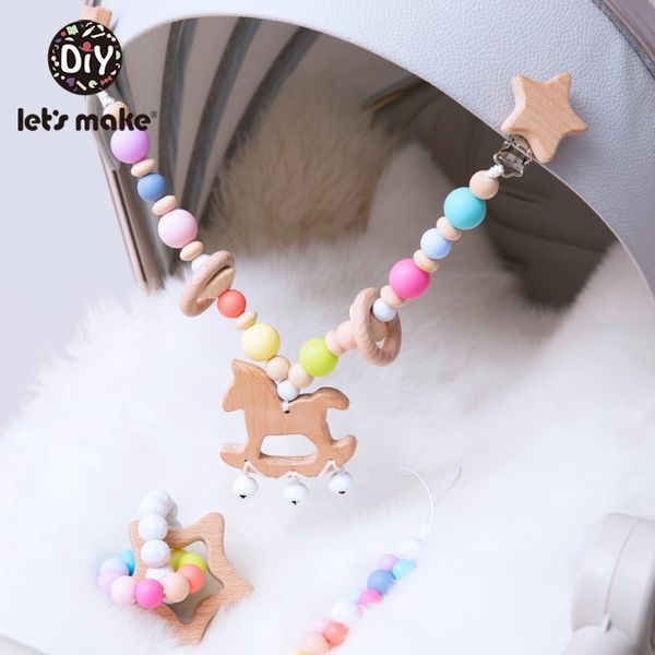 

let's make 1set baby toys wooden stroller game infant baby play musical rattle personalized pacifier chain for 0-12 months kids t200429