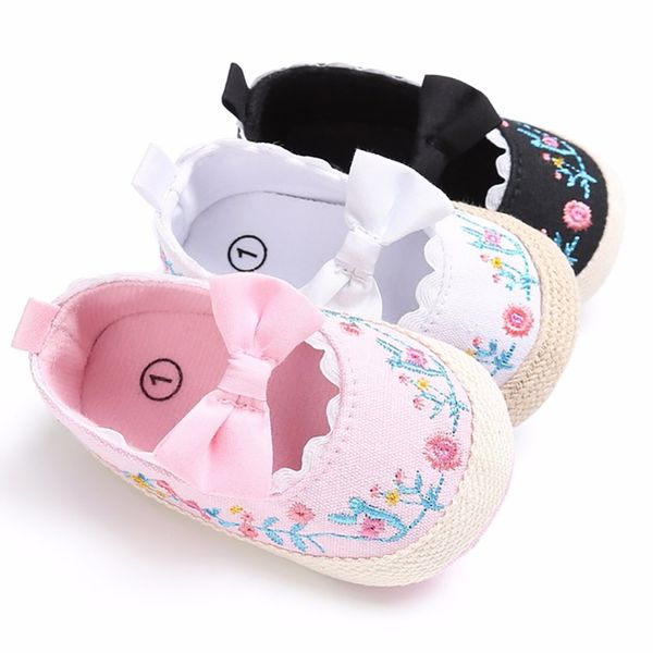 

2019 toddler newborn baby crib prewalker for baby shoes princess anti-slip walk soft first sole embroidery bow girls