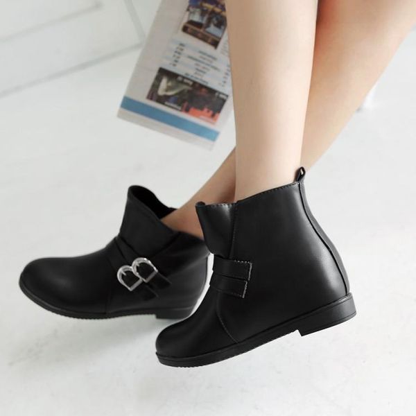 

women's boots spring and autumn boots platform pu metal decorative fashion flat warm women shoes ankle for women, Black