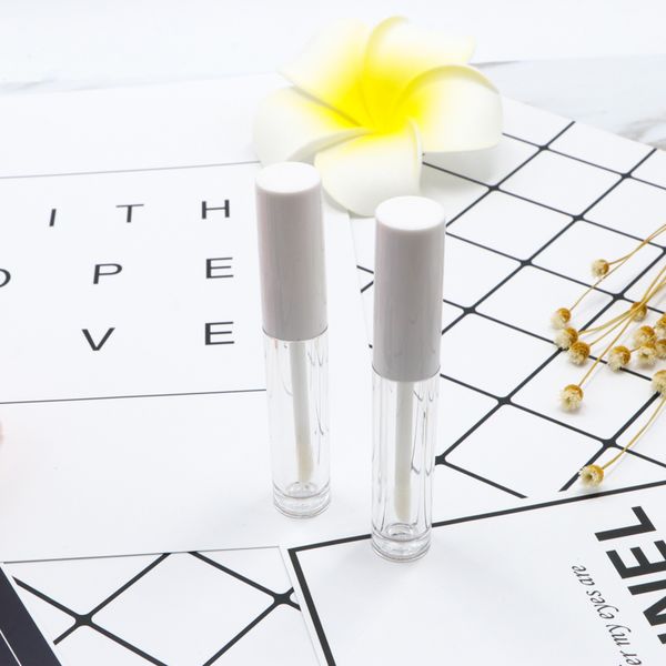

3ml mini clear plastic lipgloss lip paint oil brush tubes transparent cosmetic lip gloss lipstick containers white cap vials