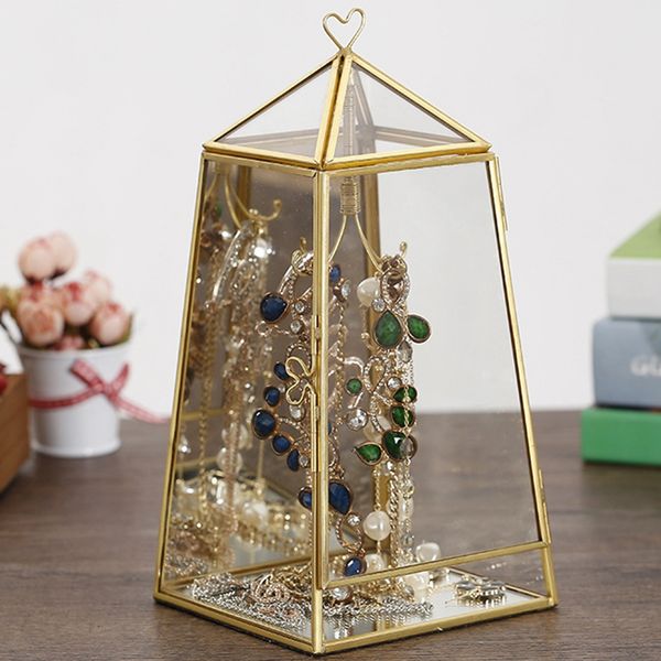 

geometric transparent glass house flower room simple modern nordic luxury jewelry storage box home decoration ornaments crafts, Pink;blue