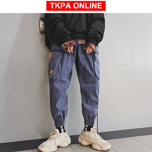 

men baggy oversized blue jeans pants 2020 denim mens streetwear hip hop harem pants vintage black denim overalls