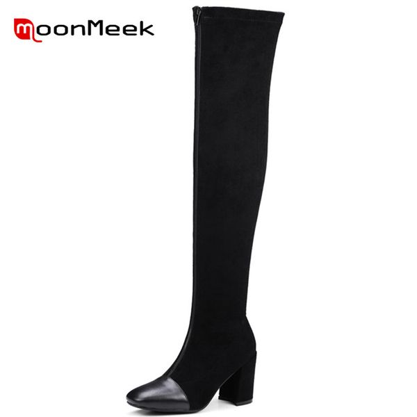 

moonmeek 2018 new arrive over the knee boots classic faux suede leather woman boots autumn winter super high heels ladies, Black