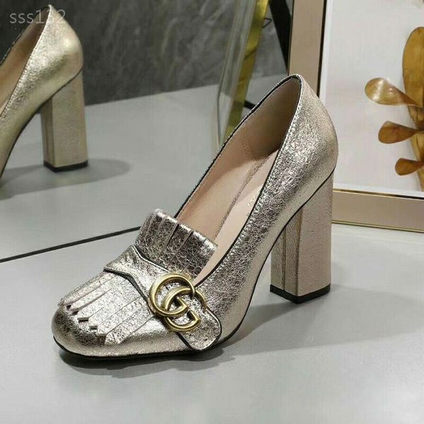 

2020 high-end autumn new thick with high-heeled tassel shallow mouth single shoes round head wild simple fashion shoes custom, Black