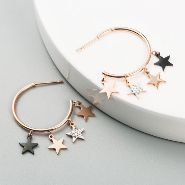 

trendy titanium steel star statement hoop earring charm gold color geometric round circle hoop earring girl valentine's day gift, Golden;silver