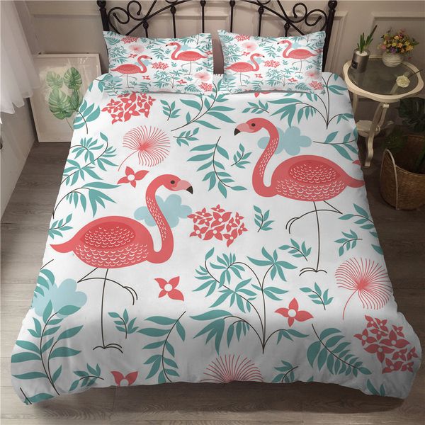 

king bed set comfortable bedding cover cartoon flamingo printed duvet cover bedroom home textiles with pillowcases bed linens