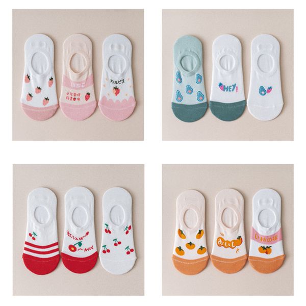 

socks & hosiery jeseca korean fruits print women's kawaii cartoon cute silicone non-slip short for woman low cut no show sox, Black;white