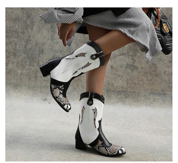 

autumn winter fashion cowgirl boots women shoes western cowboy ankle boots pointed toe leather black shoes woman heel