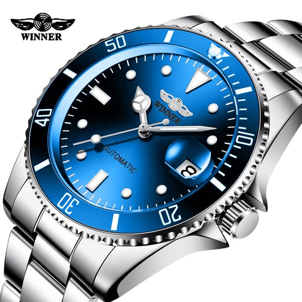 

brand winner automatic mechanical watch men luminous casual calendar watches skeleton male clock, Slivery;brown