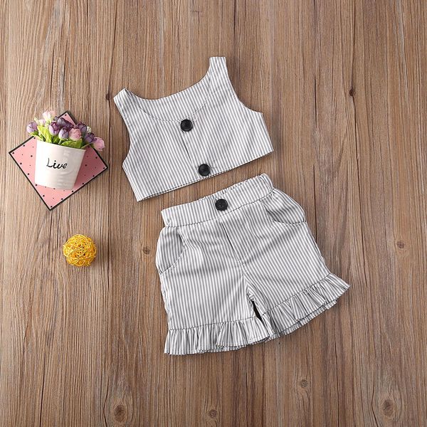 

striped vest + ruffle shorts 2pcs clothing set for infant baby girls summer clothes, Pink;blue