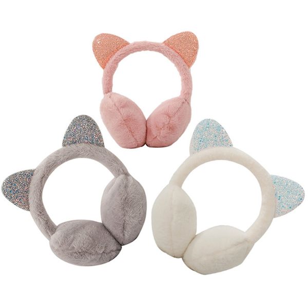 

ladies winter warm cute earmuffs outdoor earmuffs creative new sequins cat ears plush children warm earmuffs winter cold student, Blue;gray