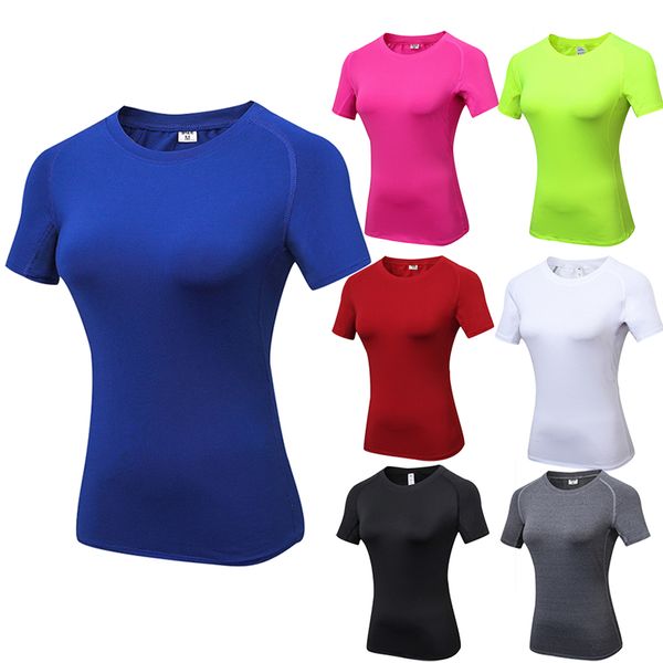 

women o-neck short-sleeve shirts running fitness athletic quick dry stretchy tight sportswear tank, White;red