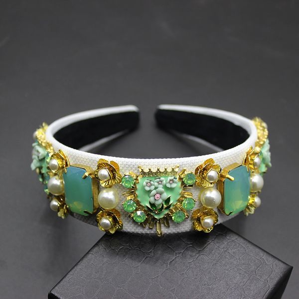 

green women wedding crown hair accessories bridal tiara luxury vintage flower headbands crystal hairband 206, Golden;white