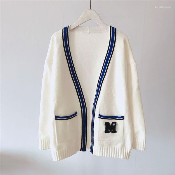 

дизайнер кардиган с длинным рукавом свободные карманные женская одежда мода повседневная офисная леди свитера женские осенние лоскутные, White;black