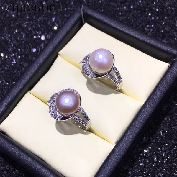 

zhboruini fine pearl ring jewelry 925 sterling silver for women natural freshwater pearl zircon ellipse rings wedding wholesale, Golden;silver