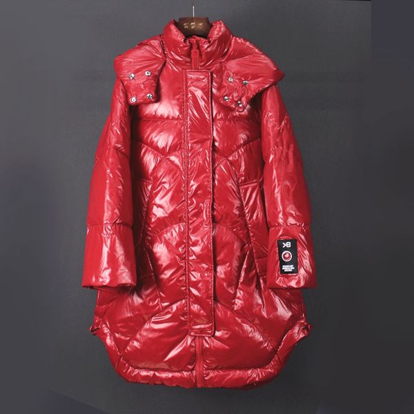 

bright face down jacket female long white duck down 2019 new loose fashion hooded winter coat women thick warm clothing, Black