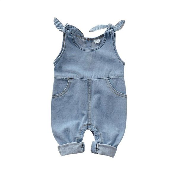 

baby denim jumpsuit romper sleeveless playsuit overall newborn boy girl clothes, Blue