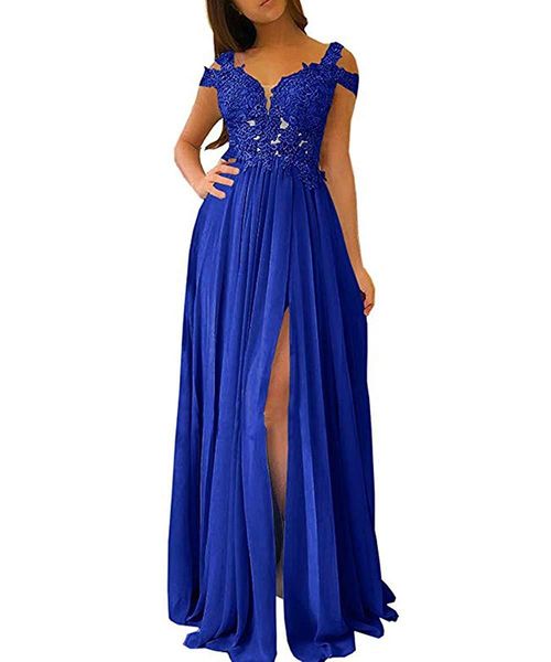 

royal blue side сплит невесты платья 2020 плеча кружева аппликациями шифон свадебное платье для гостей горничной честь gowns, White;pink