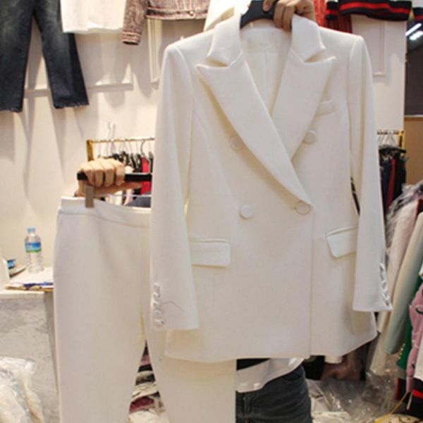 

women's spring fashion slim double-breasted suit suit female temperament small jacket nine pants was thin two-piece, White;black