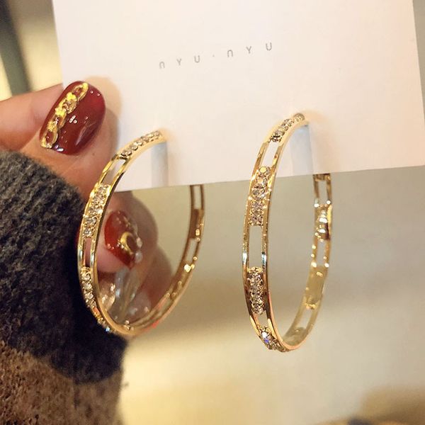 

meild rhinestone hoop earrings for women girl new fashion korean shiny crystal statement big round circle party jeweley gift, Golden;silver
