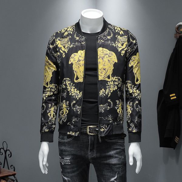 

print baseball jackets thin stand collar men's coats outdoor windproof keep warm hip hop jackets ing, Black;brown