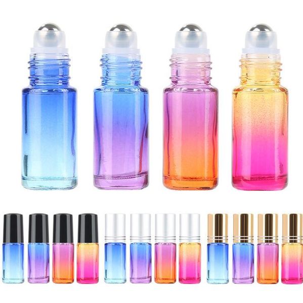 

dhl 5ml gradient color essential oil bottles container thick glass roll on essential empty steel metal roller ball perfume bottles container