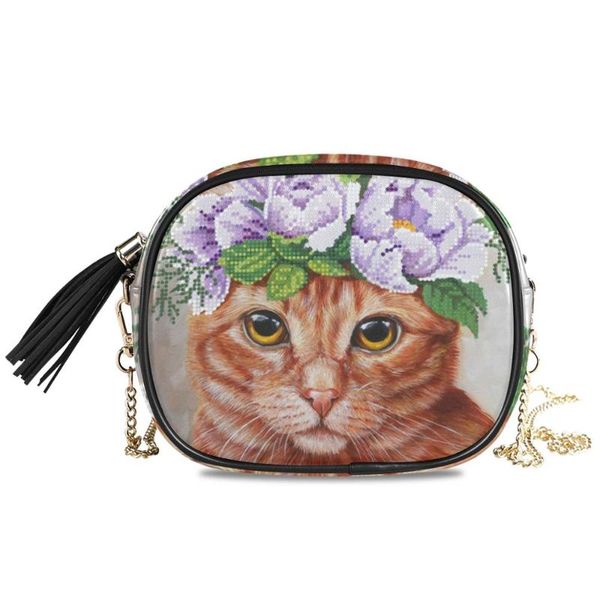 

alaza плеча мешка цепь сумка для женщин сумки маленького crossbody cat в напечатанных цветах сумки смазливой мяу pu сумки кожи messenger