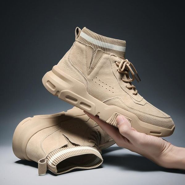 

martin boots men's tide brand autumn and winter new high-shoes british wind men's snow boots socks mouth tooling casual boots, Black