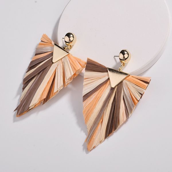 

2019american and european earrings alloy triangle hat origami lafite multi-color patchwork geometric arrow lady earrings, Silver