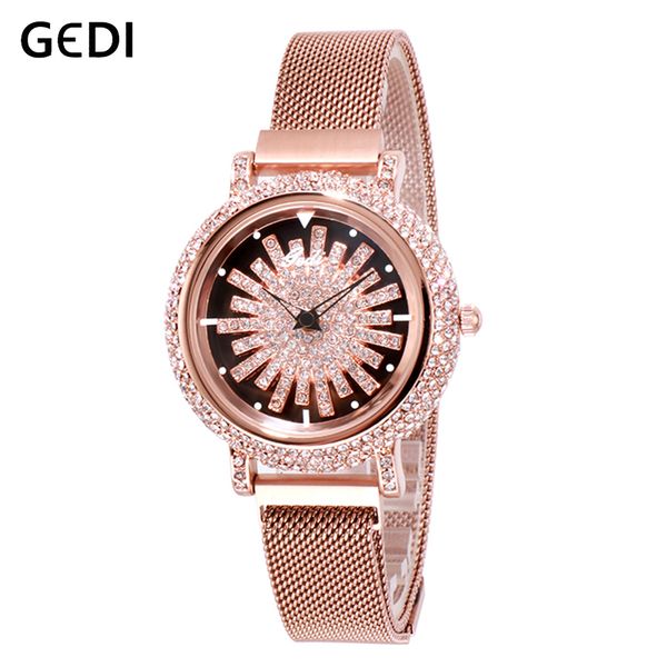 

gedi fashion rotatable dial luxury women's watch diamond women lady clock woman wrist watch woman magnet strap female wristwatch, Slivery;brown