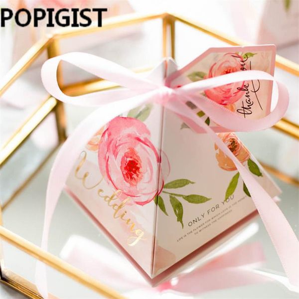 

pink flower candy box wedding supplies wedding pyramid candy box cartoon european 50pcs
