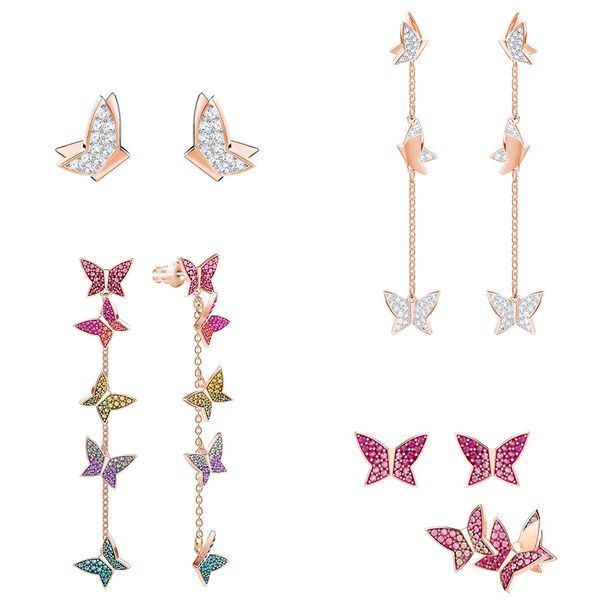 

fahmfahmi swa lilia rose gold butterfly tassel perforated hoop long earring romantic and elegant brings a stylish, avant-garde look, Black