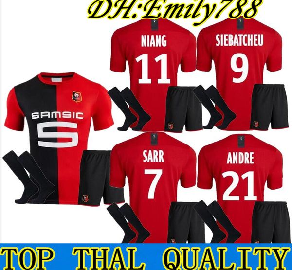 

men kits +socks 19 20 stade rennais home soccer jerseys 2019 2020 rennes maillot de foot #7 sarr 11 niang 14 bourigeaud 21 andre 23 hunou, Black;yellow