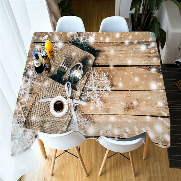 

europe new year 3d tablecloth christmas snowflake pattern washable cotton dustproof rectangular table cloth for wedding party