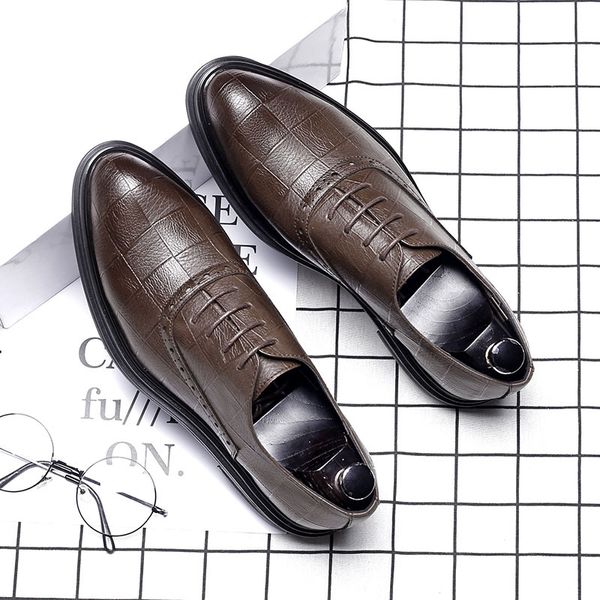

fashion luxury male dress shoes leather brogue men shoes casual british style men oxfords wedding party shoes, Black