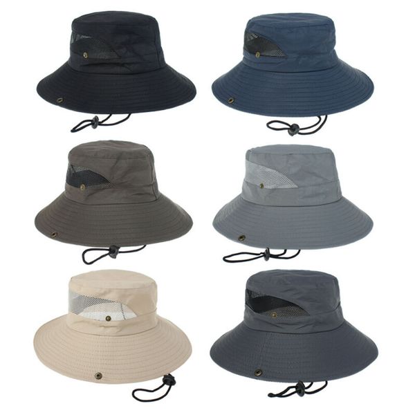 

2020 mens women sun hat bucket cargo safari bush boonie fishing cap wide brim cowboy, Blue;gray