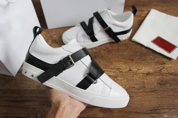 

designer shoes with adjustable calfskin belt and buckle fastening brand shoe stud detailing sneaker for men women size35-46